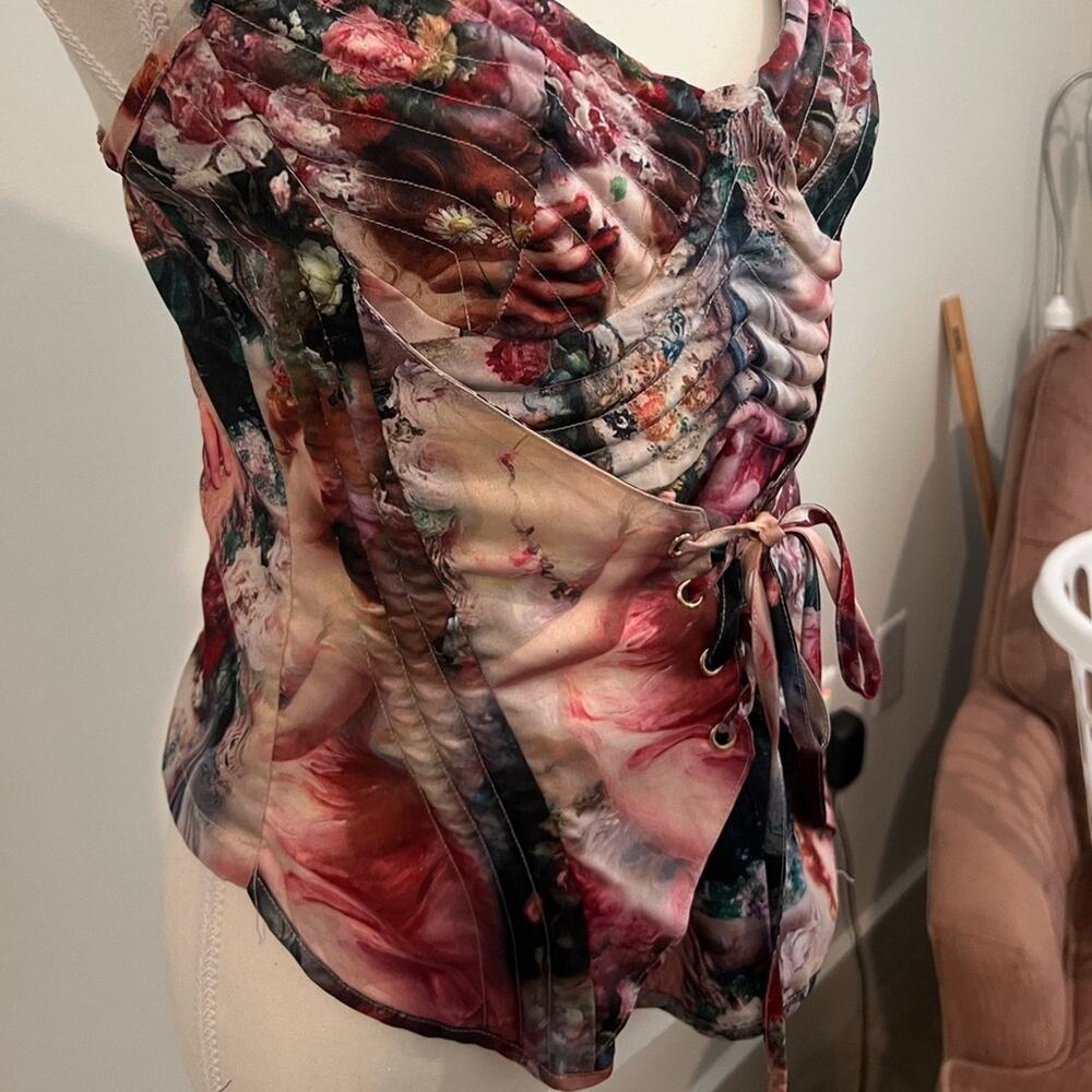 Pretty Little Thing Top Women 8 Rose Renaissance Strappy Quilt Detail Corset - Picture 5 of 11
